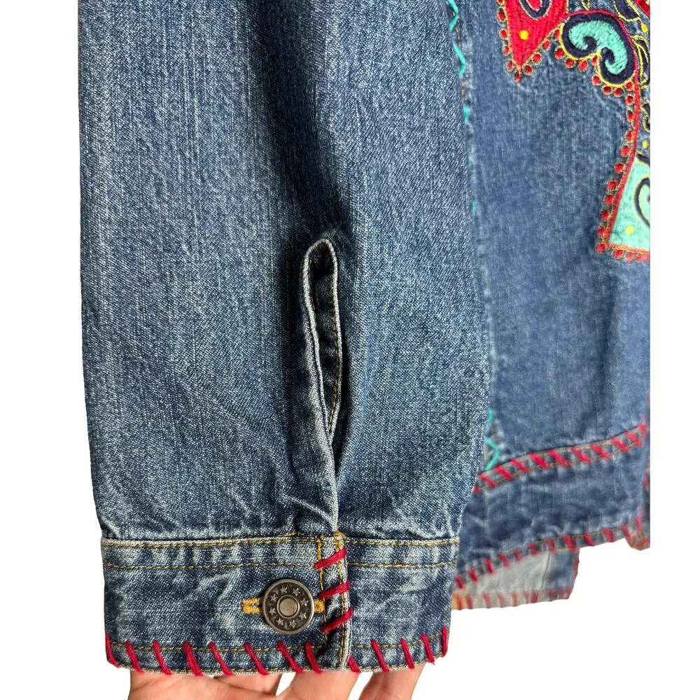 Cattlelac Ranch Women's Embroidered Jean Jacket Coastal Cowgirl Rodeo Western XL